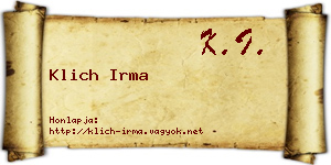 Klich Irma névjegykártya